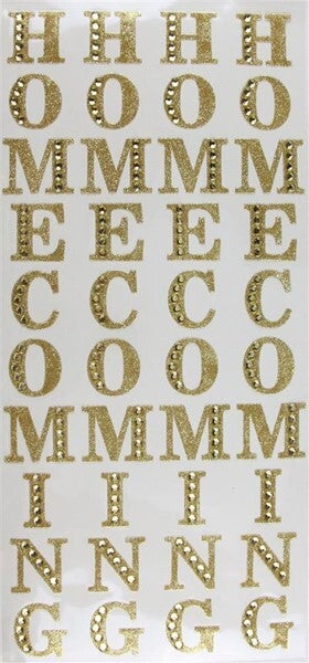 2 HOMECOMING Gold sticker letters CARD with glitter & bling 4 repeats